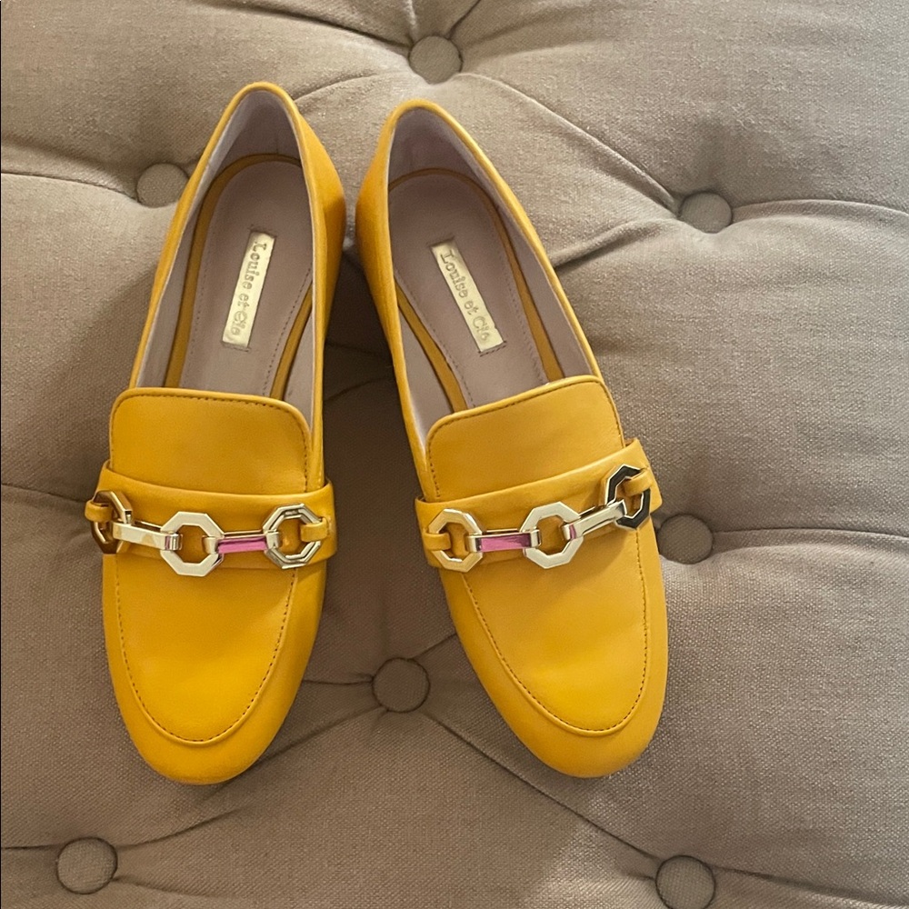 Louise et Cie Mustard Loafers with Gold and Pink Detail
